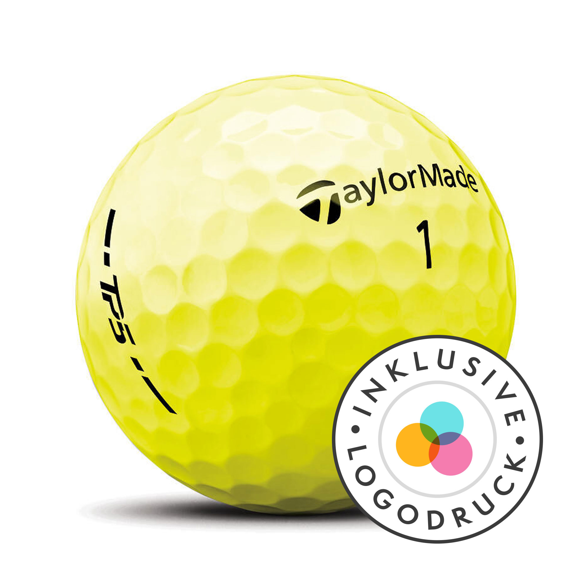TaylorMade TP5 Golfbälle bedruckt, gelb (VPE à 12 Bälle)