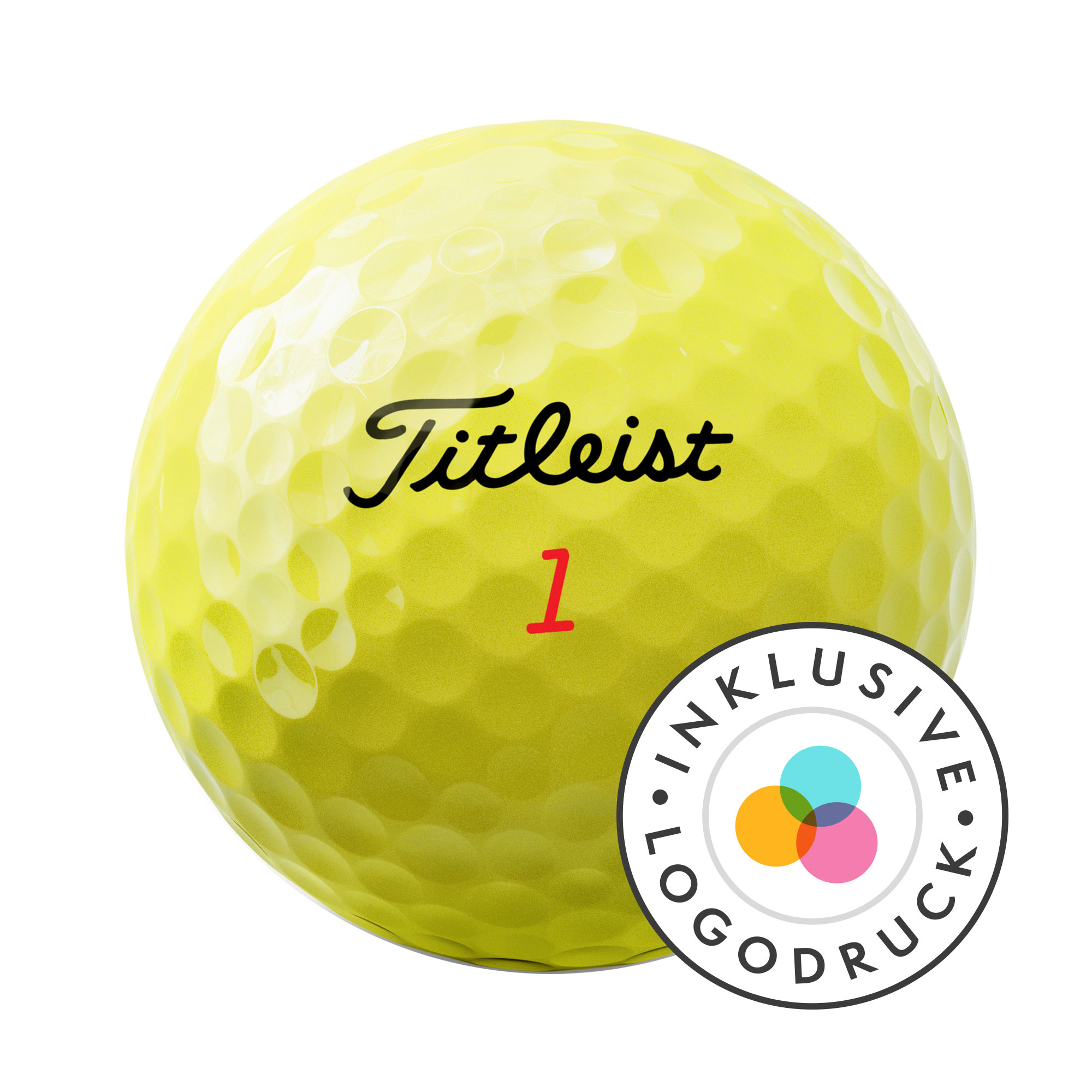 Titleist TruFeel Golfbälle bedruckt, gelb (VPE à 12 Bälle)