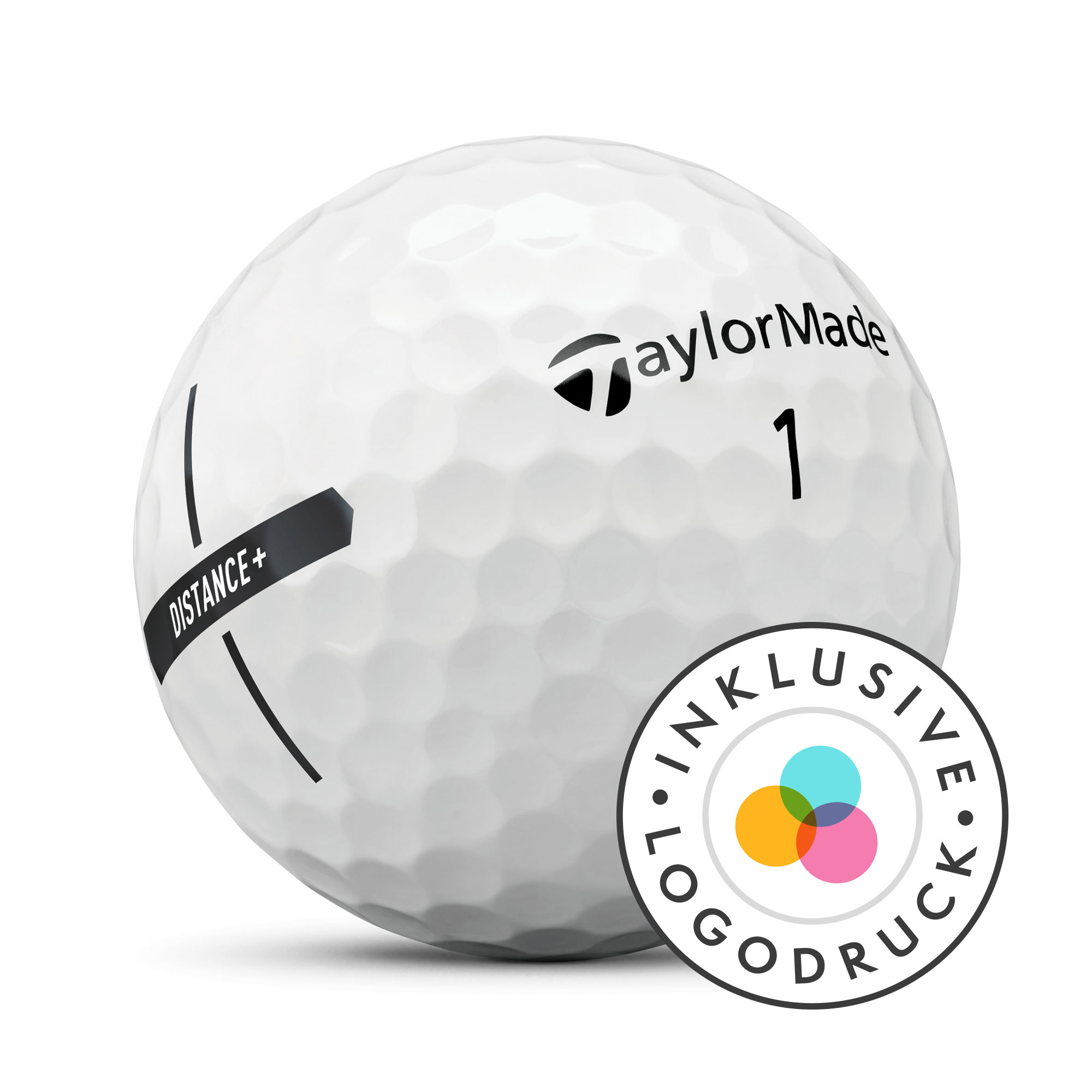 TaylorMade Distance+ Golfbälle bedruckt, weiss (VPE à 12 Bälle)