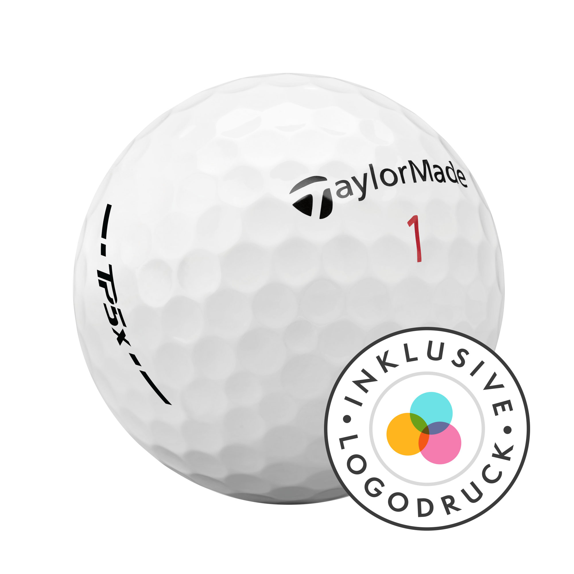 TaylorMade TP5x Golfbälle bedruckt, weiss (VPE à 12 Bälle)
