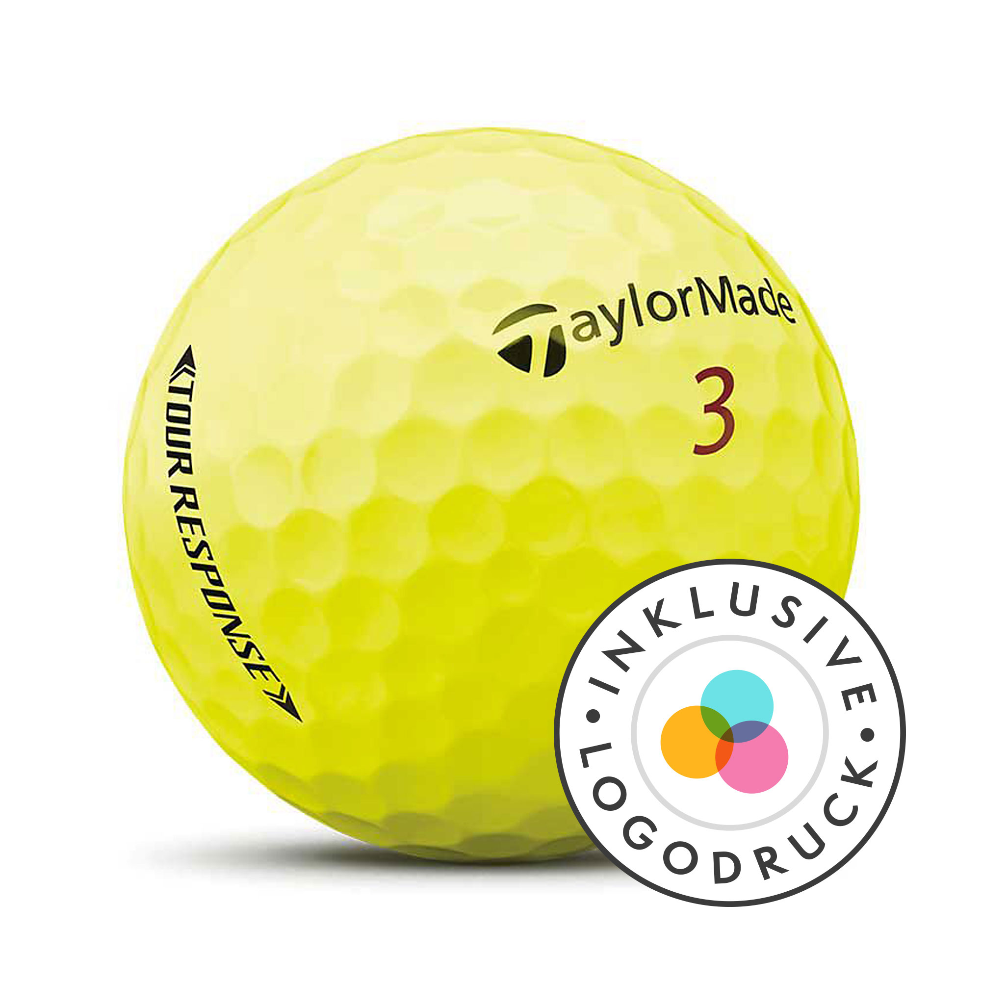 TaylorMade Tour Response Golfbälle bedruckt, gelb (VPE à 12 Bälle)