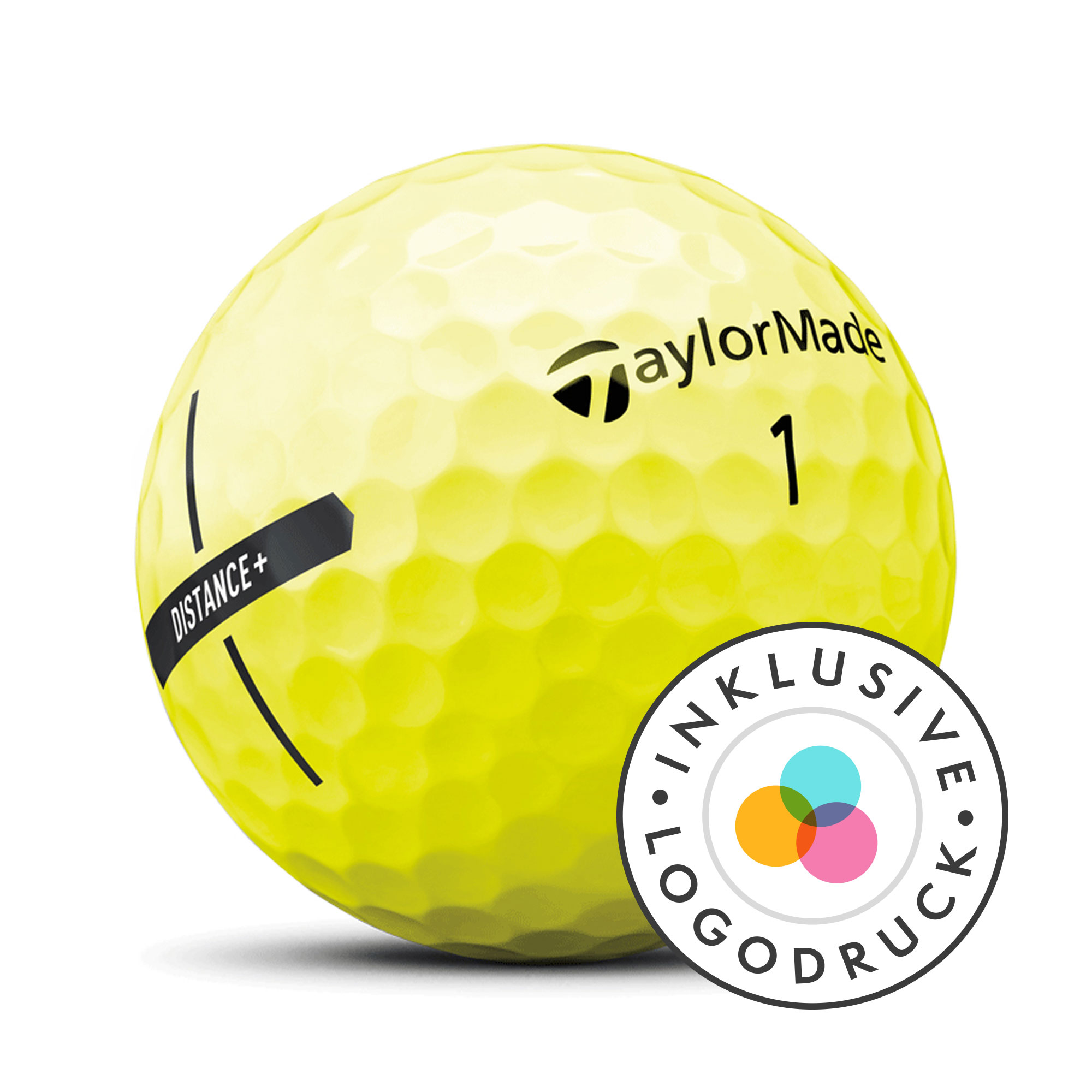 TaylorMade Distance+ Golfbälle bedruckt, gelb (VPE à 12 Bälle)